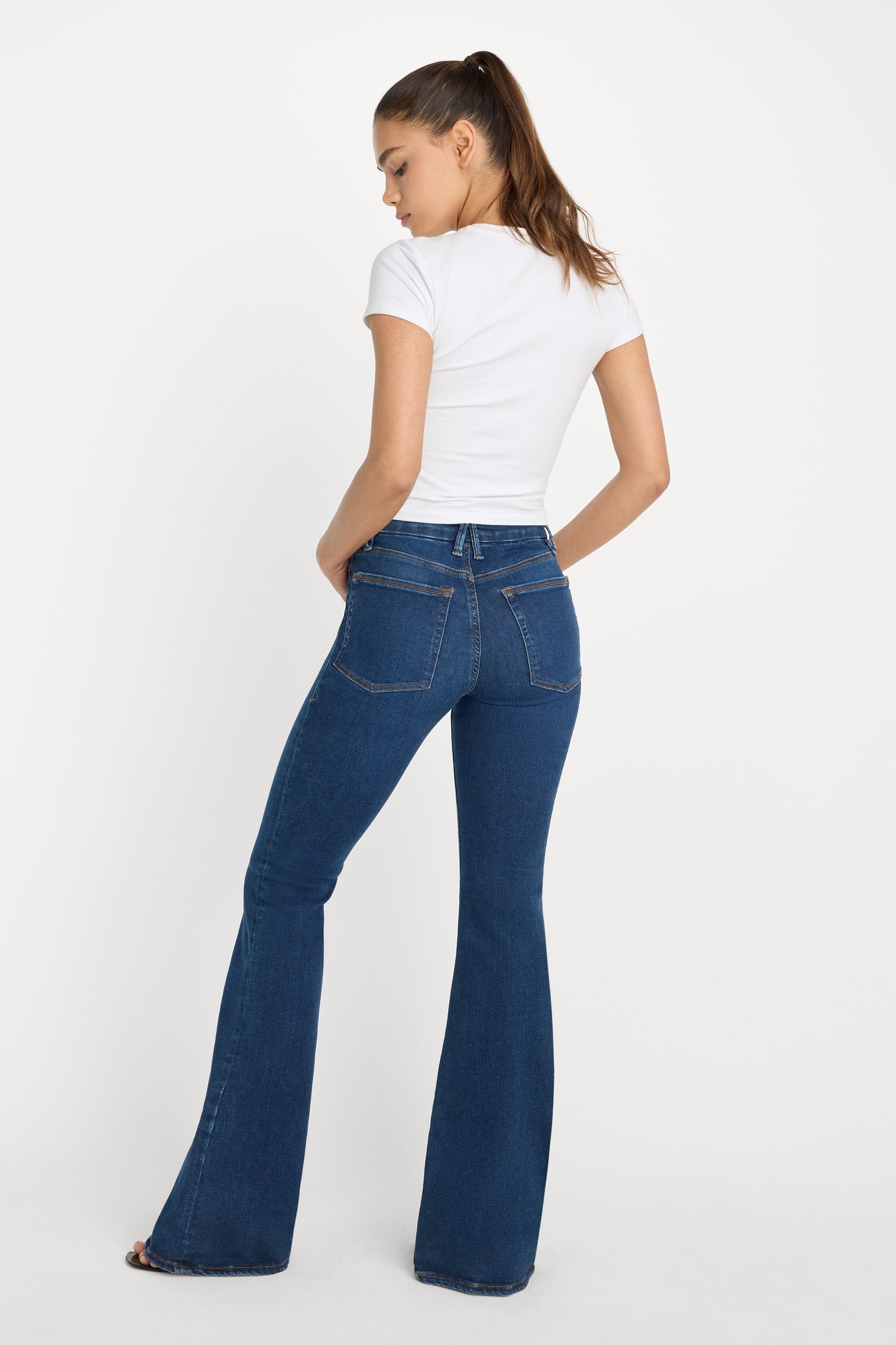 POWER STRETCH PULL-ON FLARE JEANS | INDIGO491