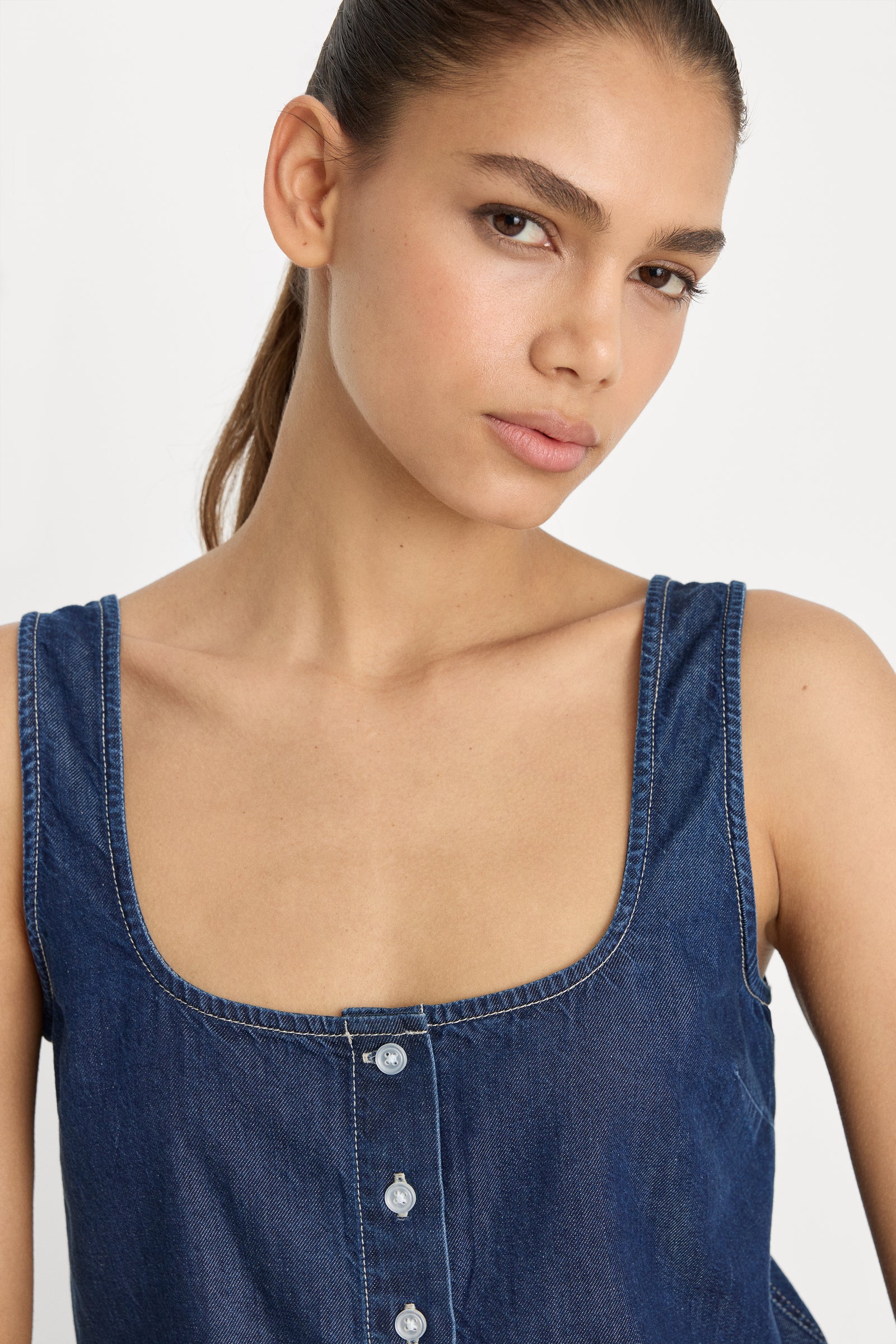 DENIM BUTTON FRONT TANK | INDIGO1187
