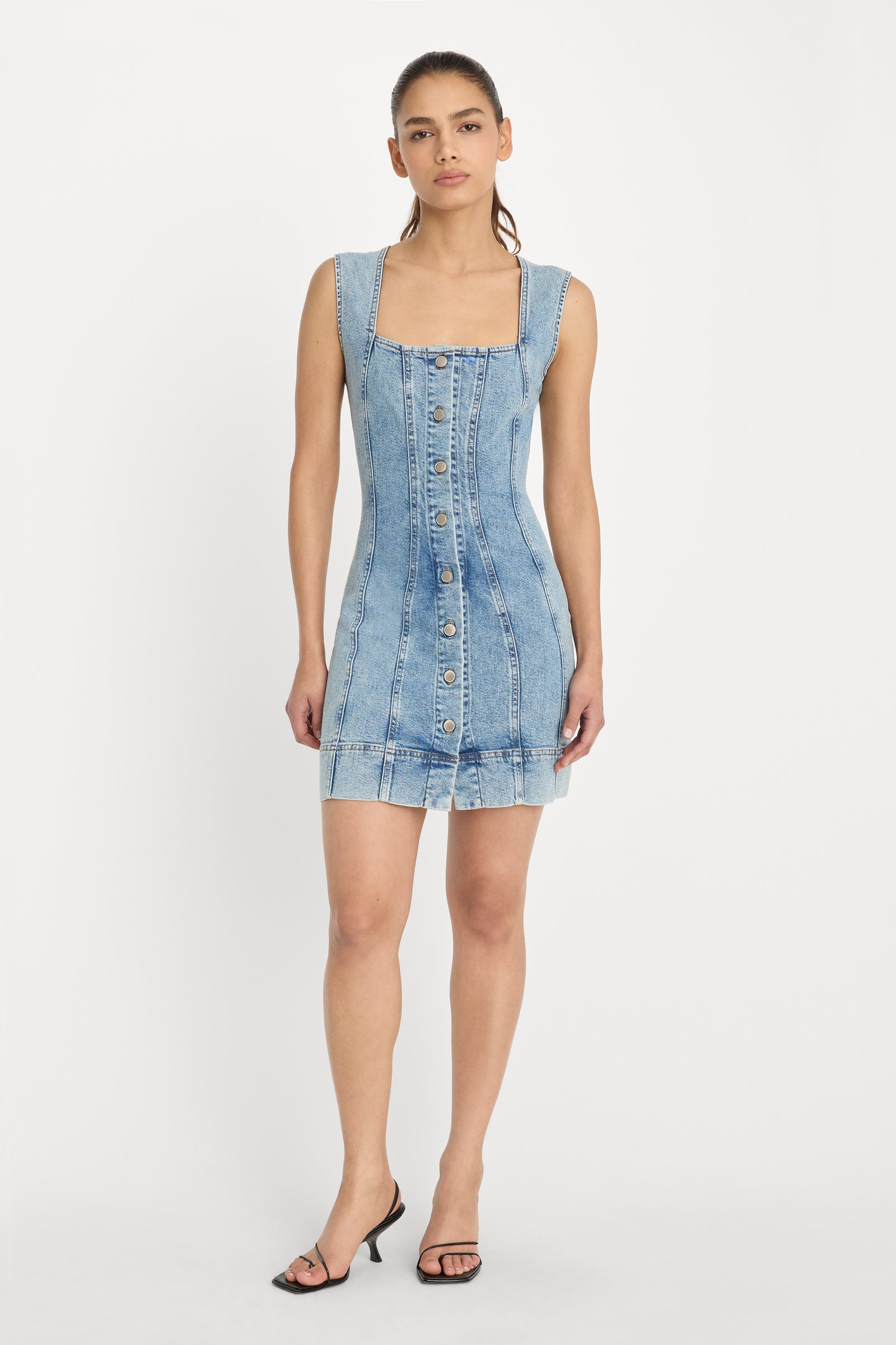 MINI BUTTON FRONT DRESS | INDIGO1104