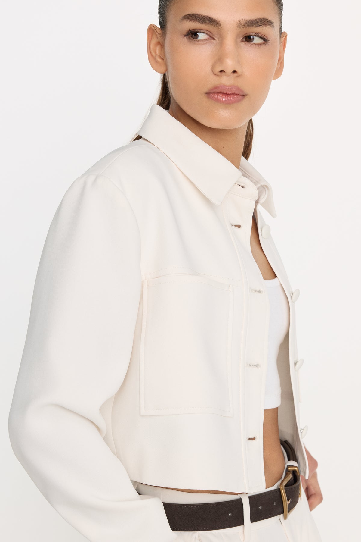 LUXE SUITING CROPPED JACKET | SOFT SHELL