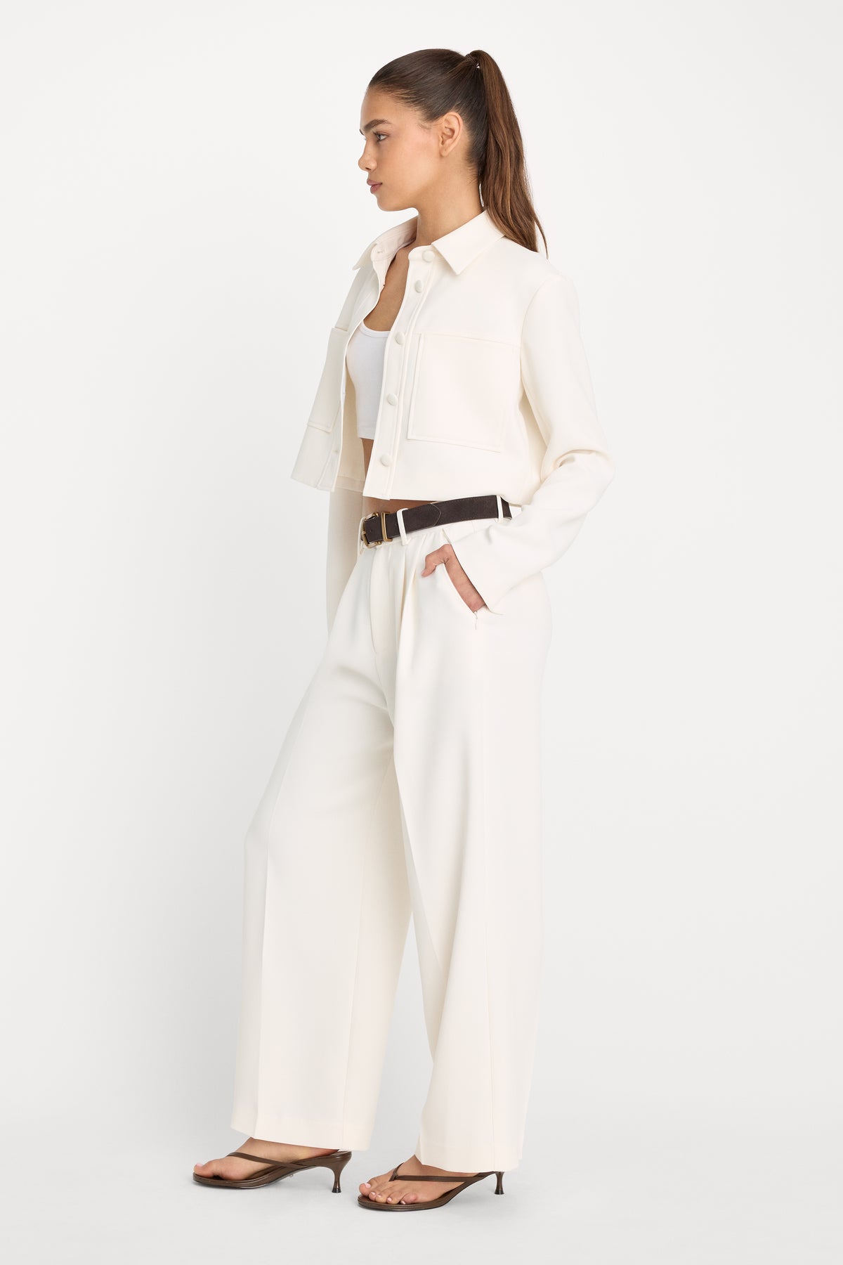 LUXE SUITING HIGH-RISE CROPPED WIDE LEG TROUSER | SOFT SHELL