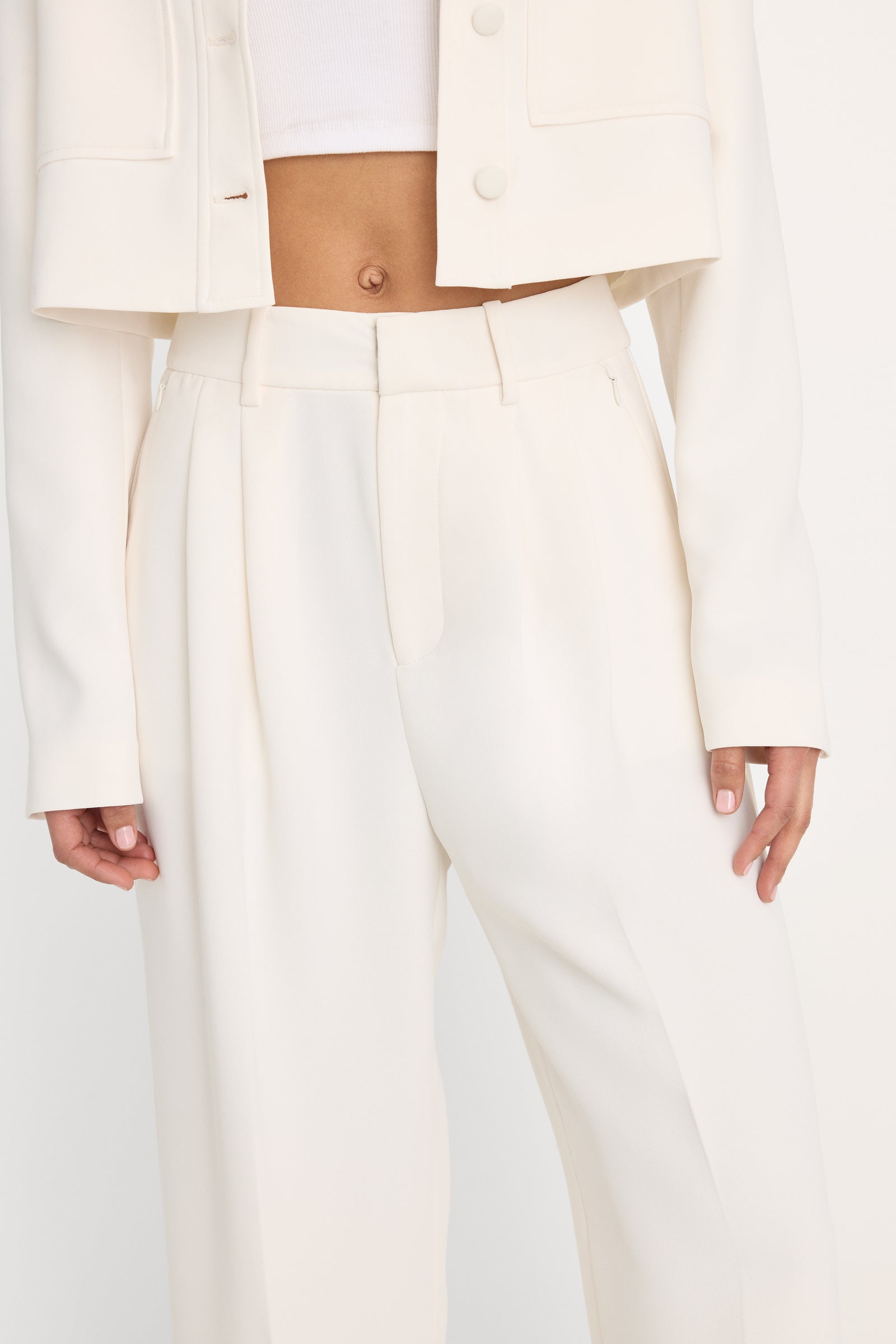 LUXE SUITING HIGH-RISE CROPPED WIDE LEG TROUSER | SOFT SHELL