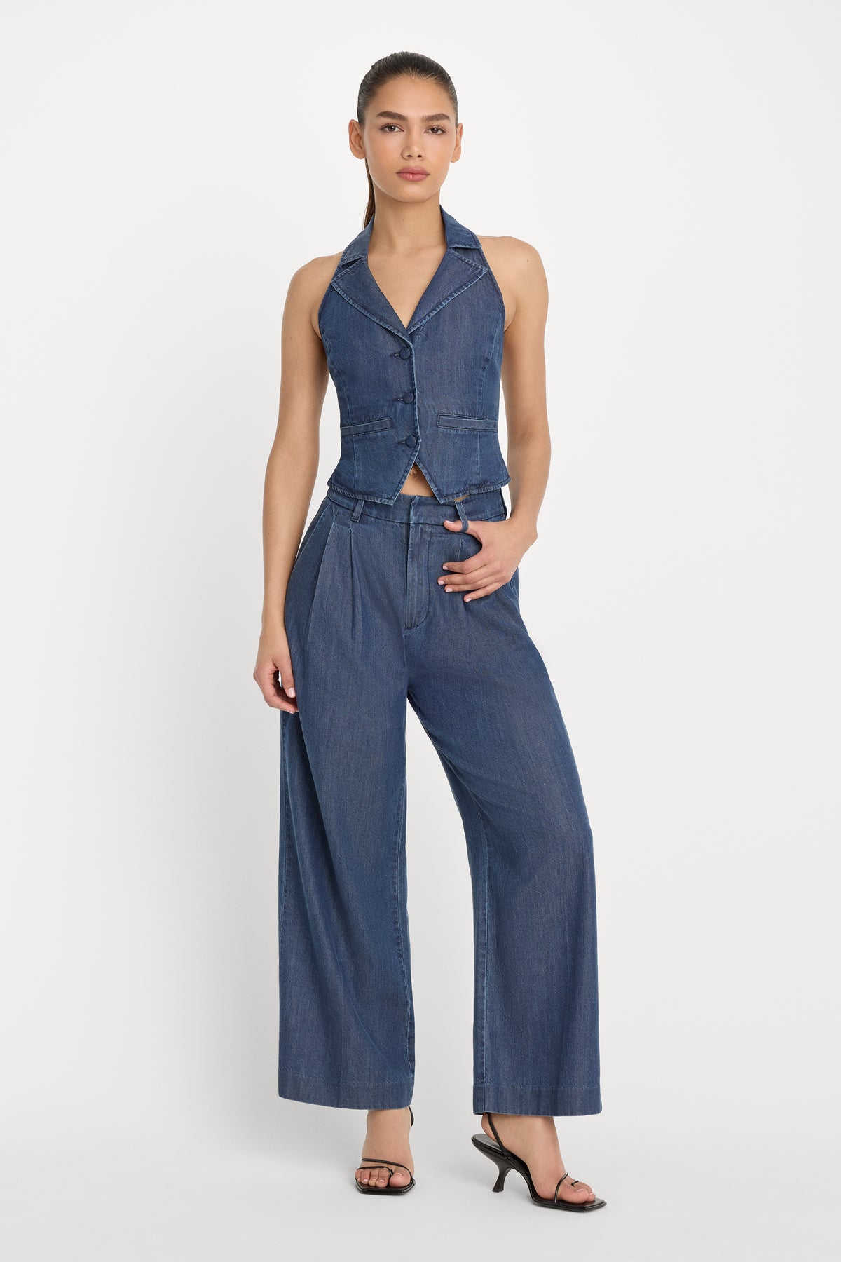 DENIM HIGH RISE CROPPED WIDE LEG TROUSER | INDIGO1187