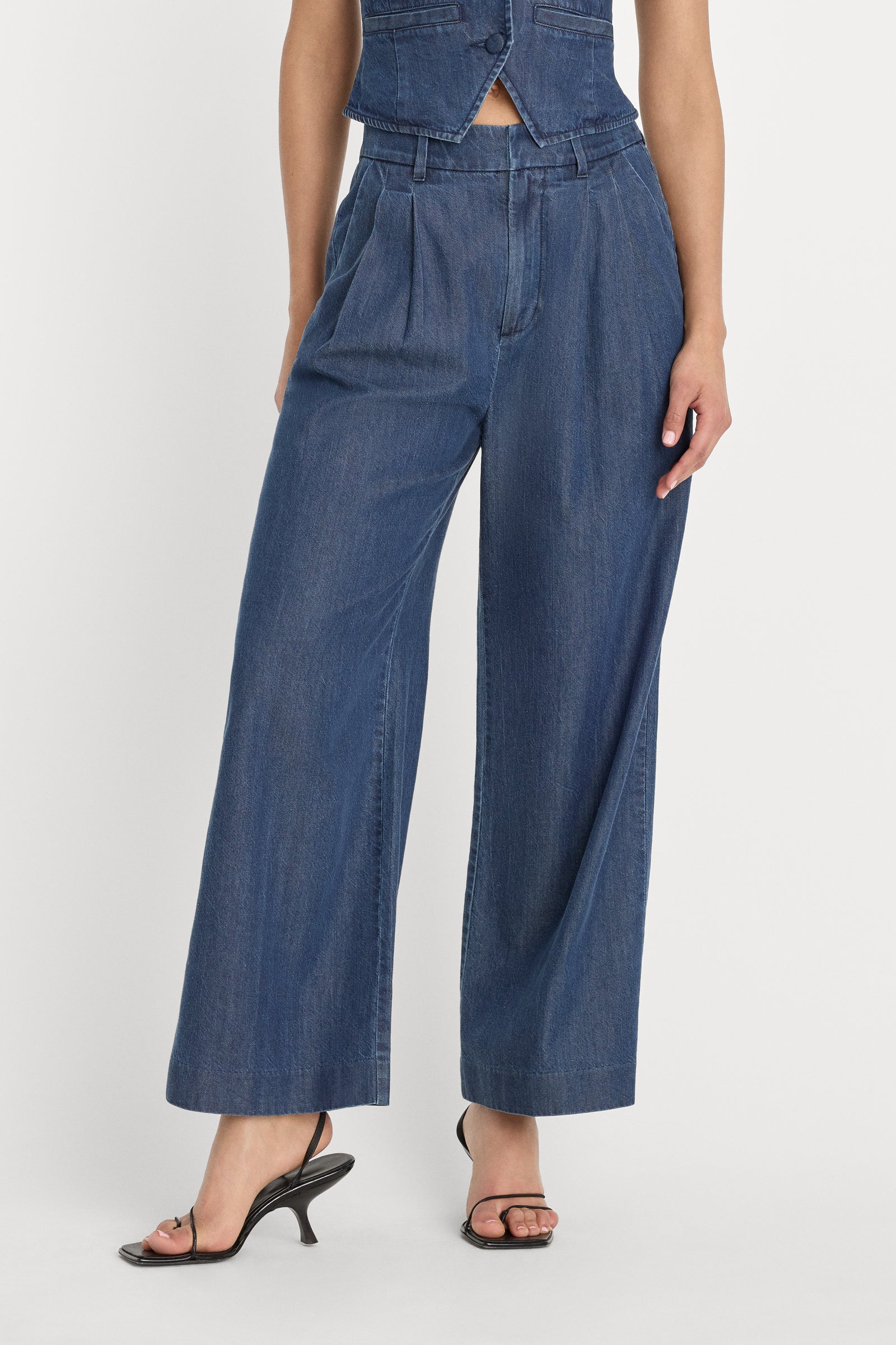 DENIM HIGH RISE CROPPED WIDE LEG TROUSER | INDIGO1187