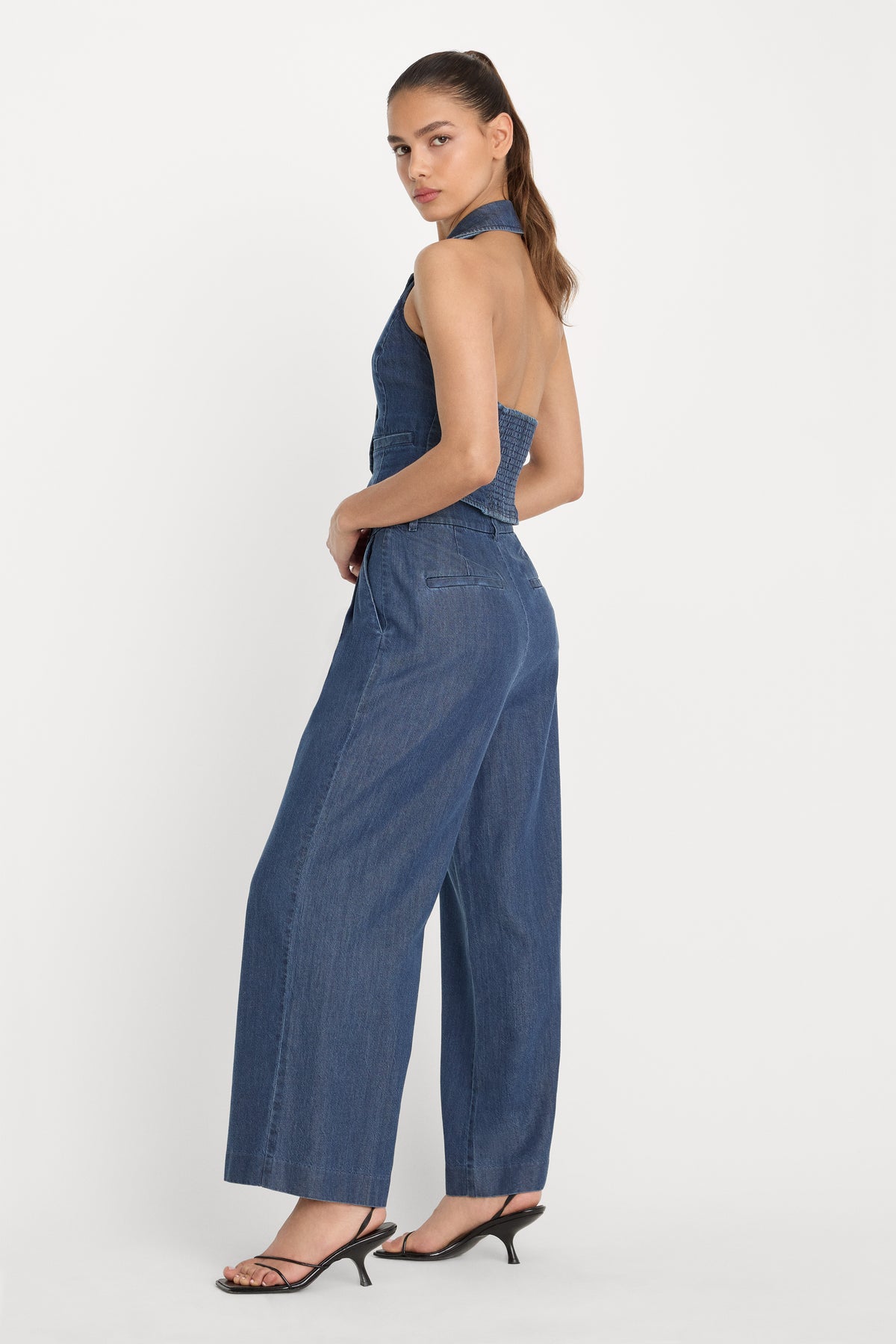 DENIM HIGH RISE CROPPED WIDE LEG TROUSER | INDIGO1187