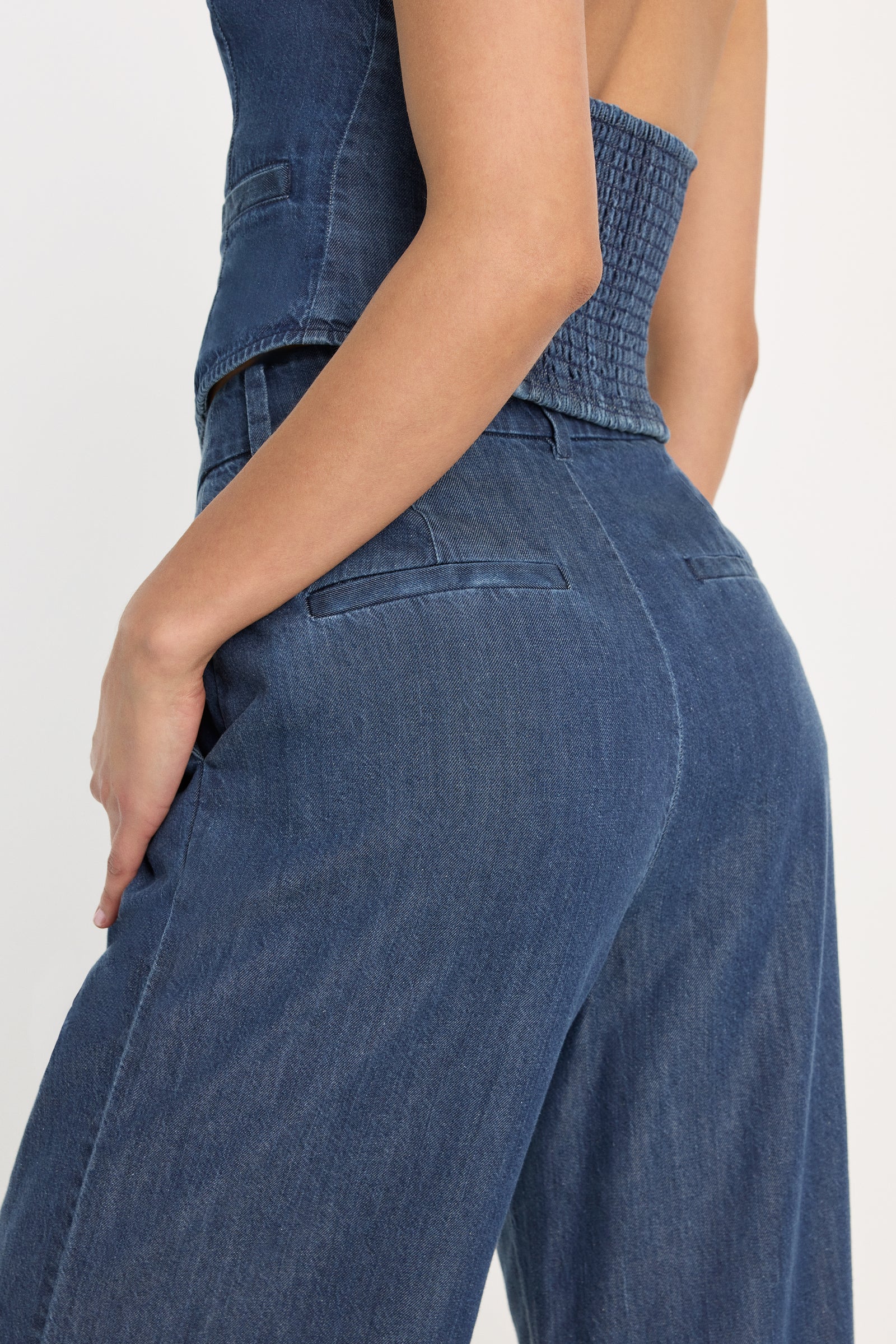 DENIM HIGH RISE CROPPED WIDE LEG TROUSER | INDIGO1187
