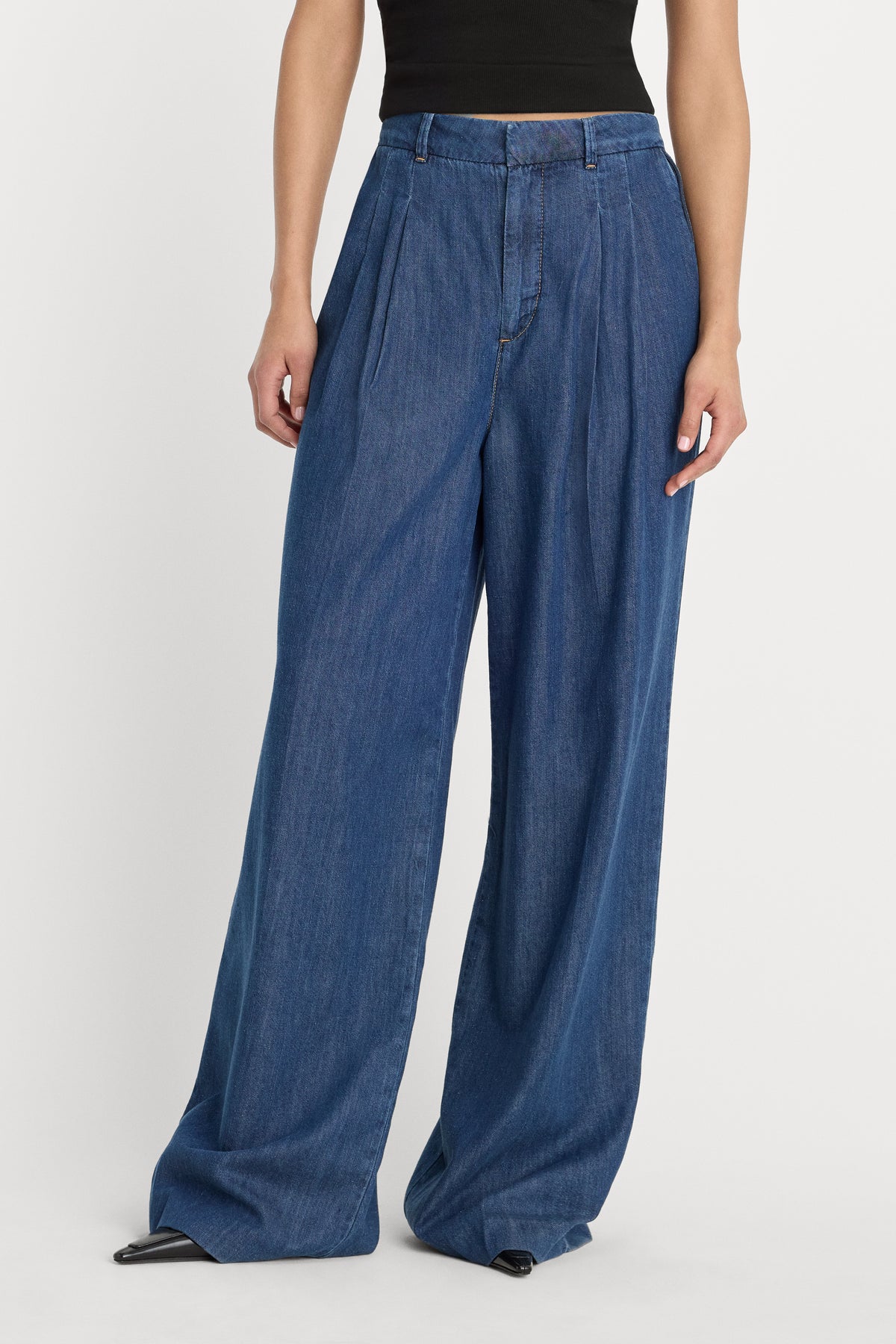 PLEATED HIGH WAISTED WIDE LEG TROUSER | INDIGO1187