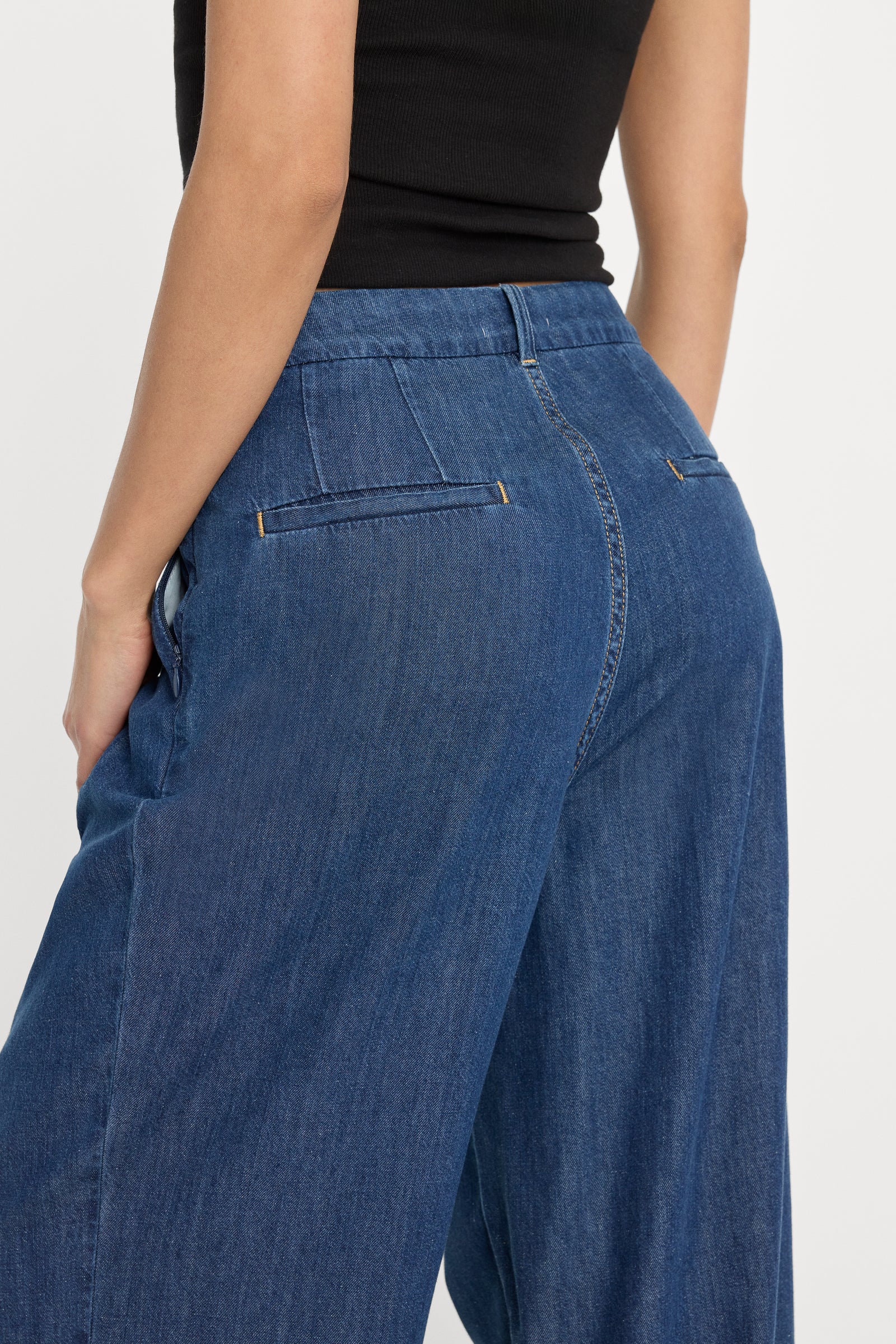 PLEATED HIGH WAISTED WIDE LEG TROUSER | INDIGO1187