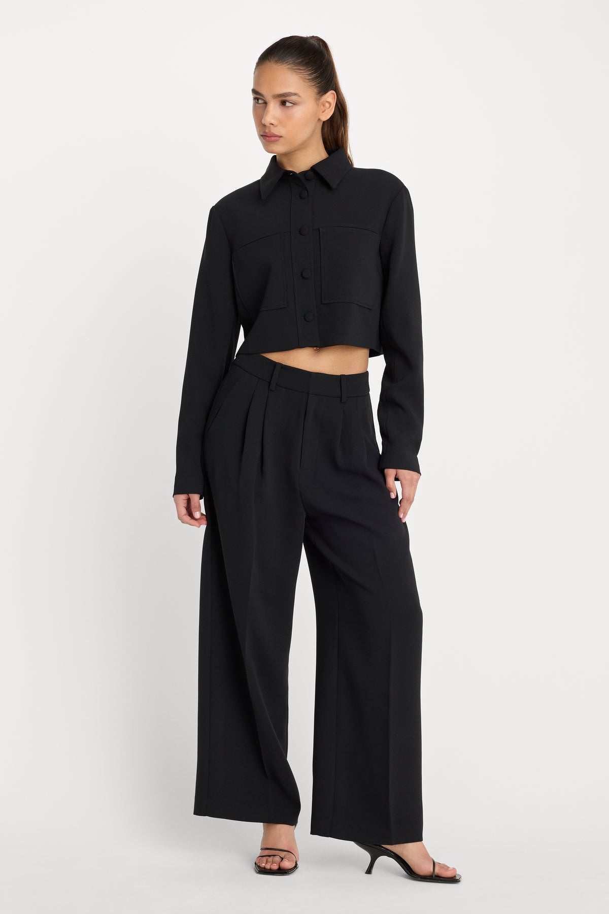 LUXE SUITING HIGH-RISE CROPPED WIDE LEG TROUSER | BLACK001