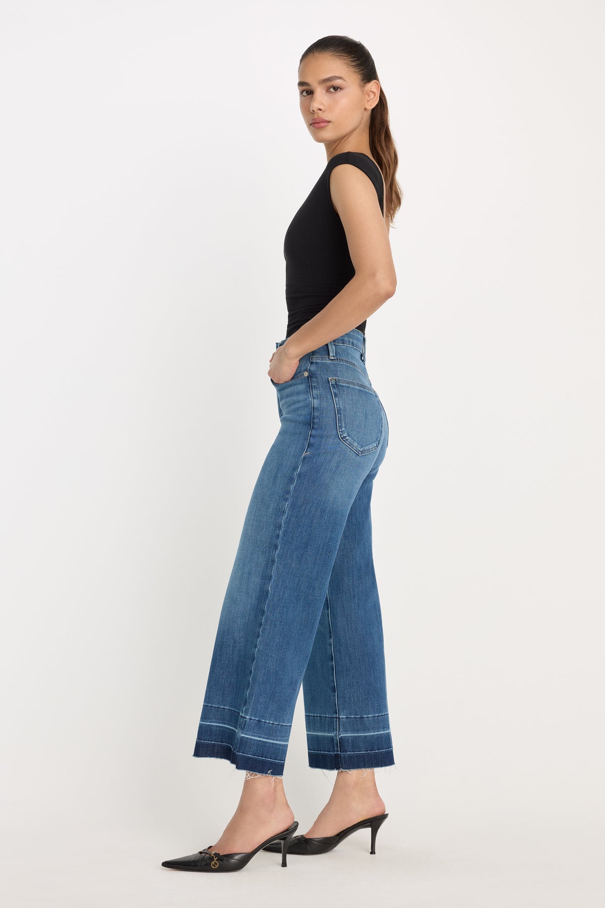SOFT TECH GOOD WAIST PALAZZO CROPPED JEANS | INDIGO1213