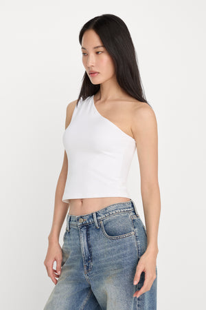 SUPER STRETCH ONE SHOULDER TANK | WHITE001