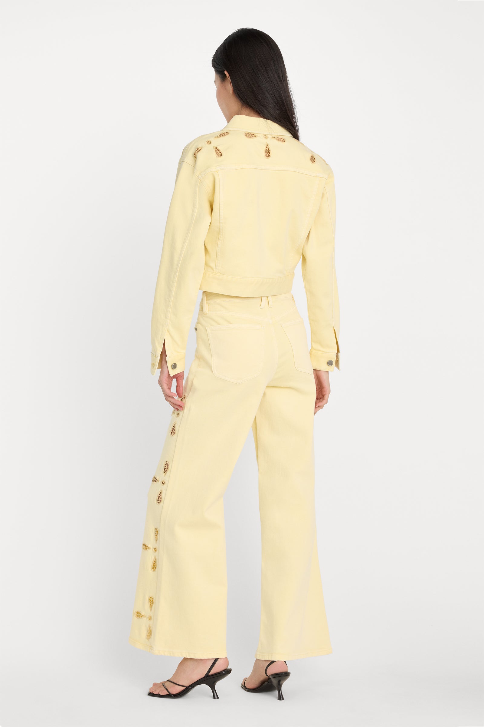 GOOD WAIST PALAZZO ANKLE EMBROIDERED JEANS | ANISE YELLOW
