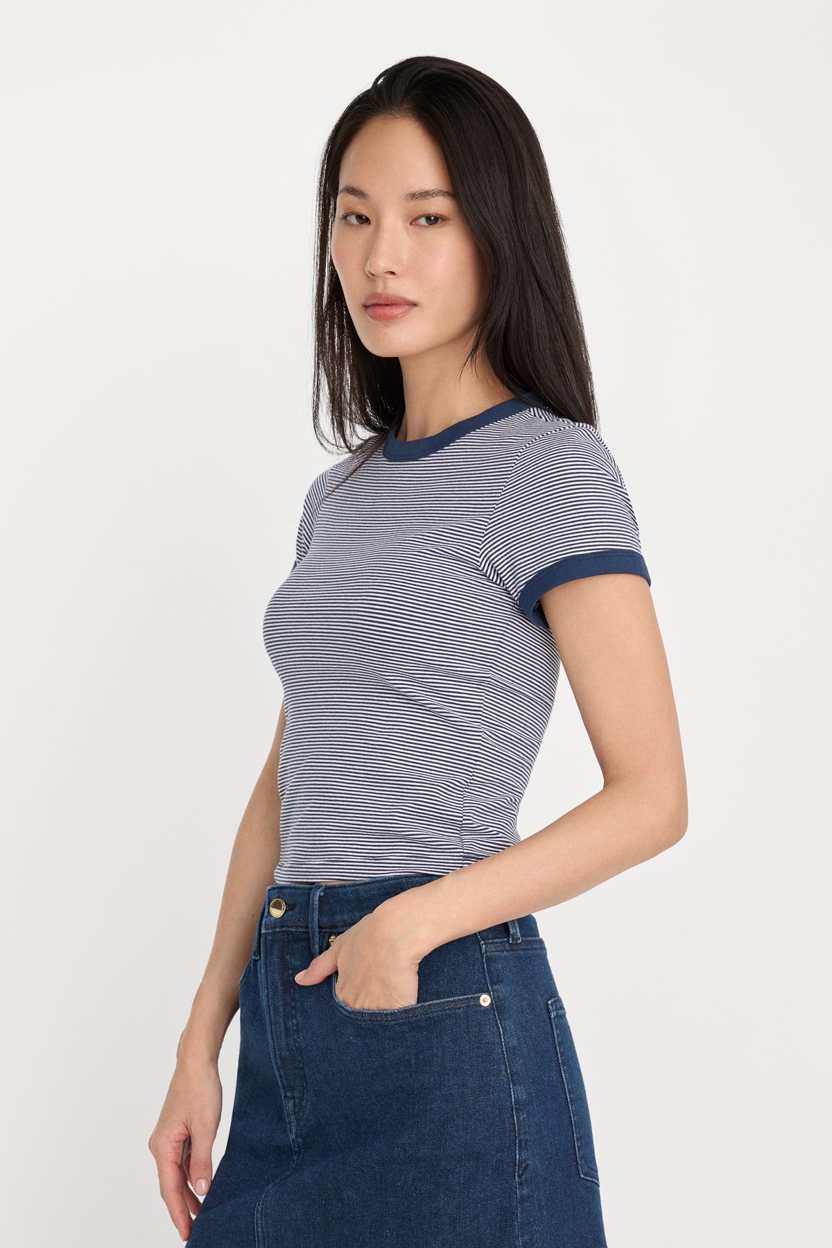 SUPER STRETCH BABY RINGER TEE | HORIZON STRIPE