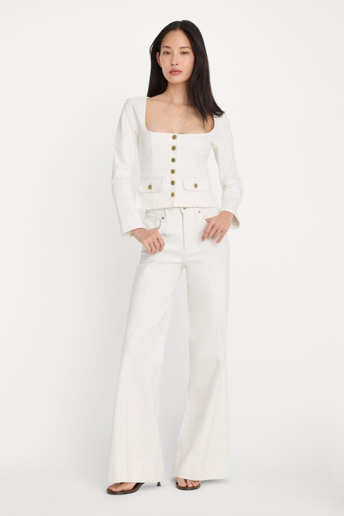 DENIM FITTED BUTTON FRONT JACKET | COTTON WHITE