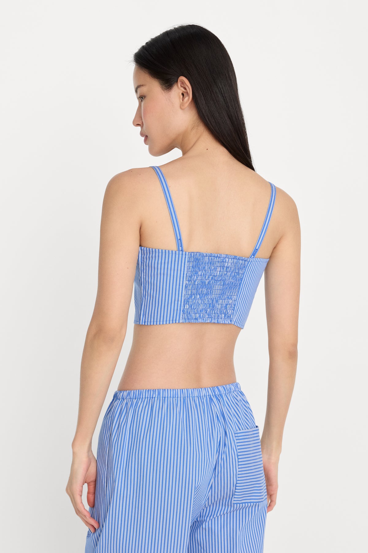 POPLIN BUSTIER CAMI TOP | BLUE AND WHITE STRIPE