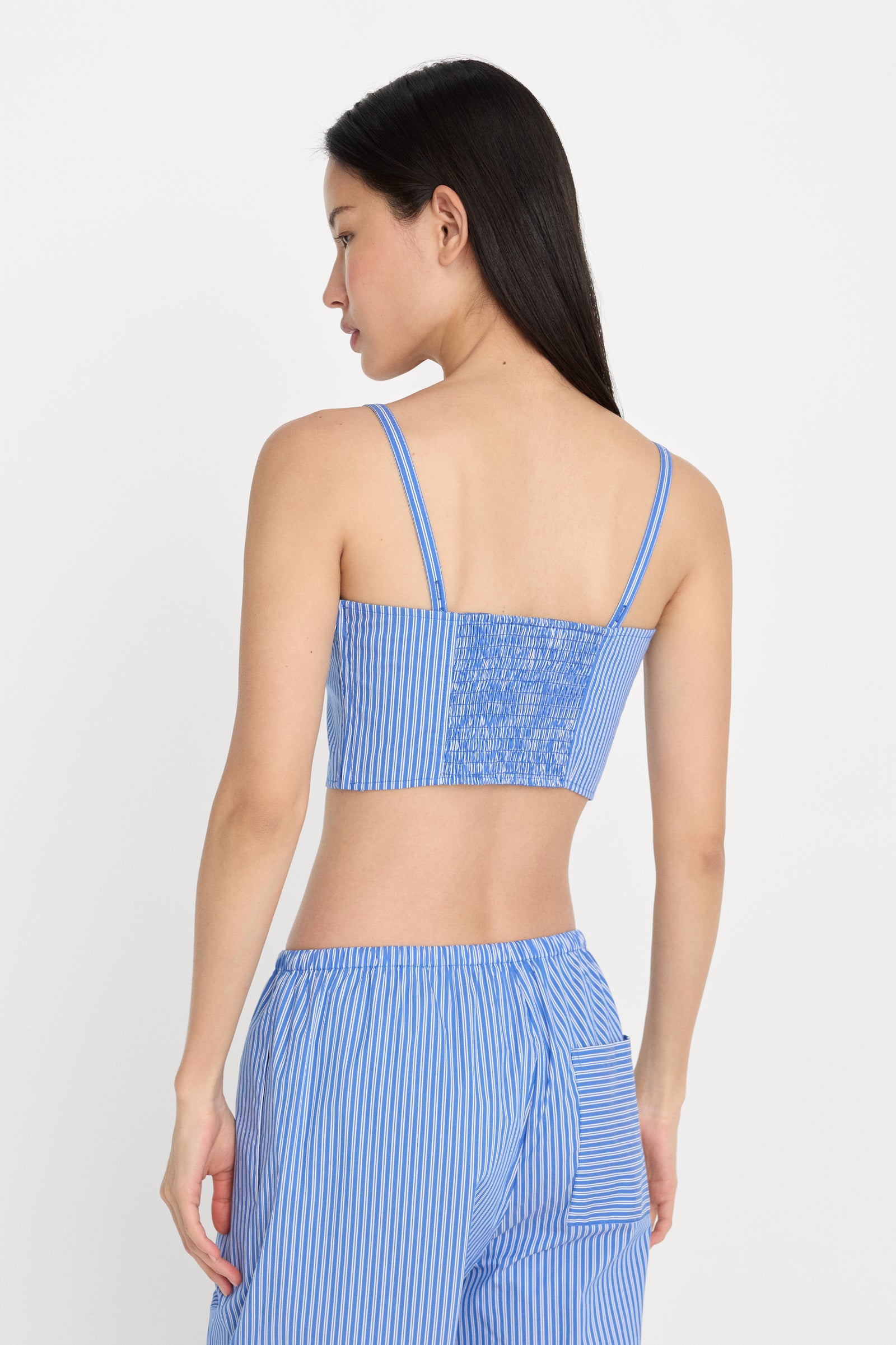 POPLIN BUSTIER CAMI TOP | BLUE AND WHITE STRIPE