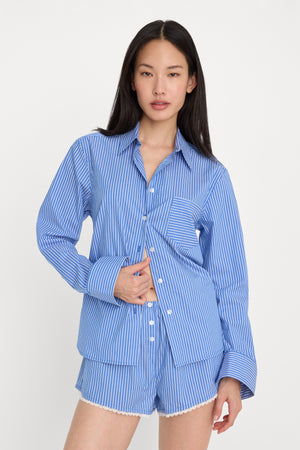 POPLIN CLASSIC BOXY SHIRT | BLUE &amp; WHITE STRIPE