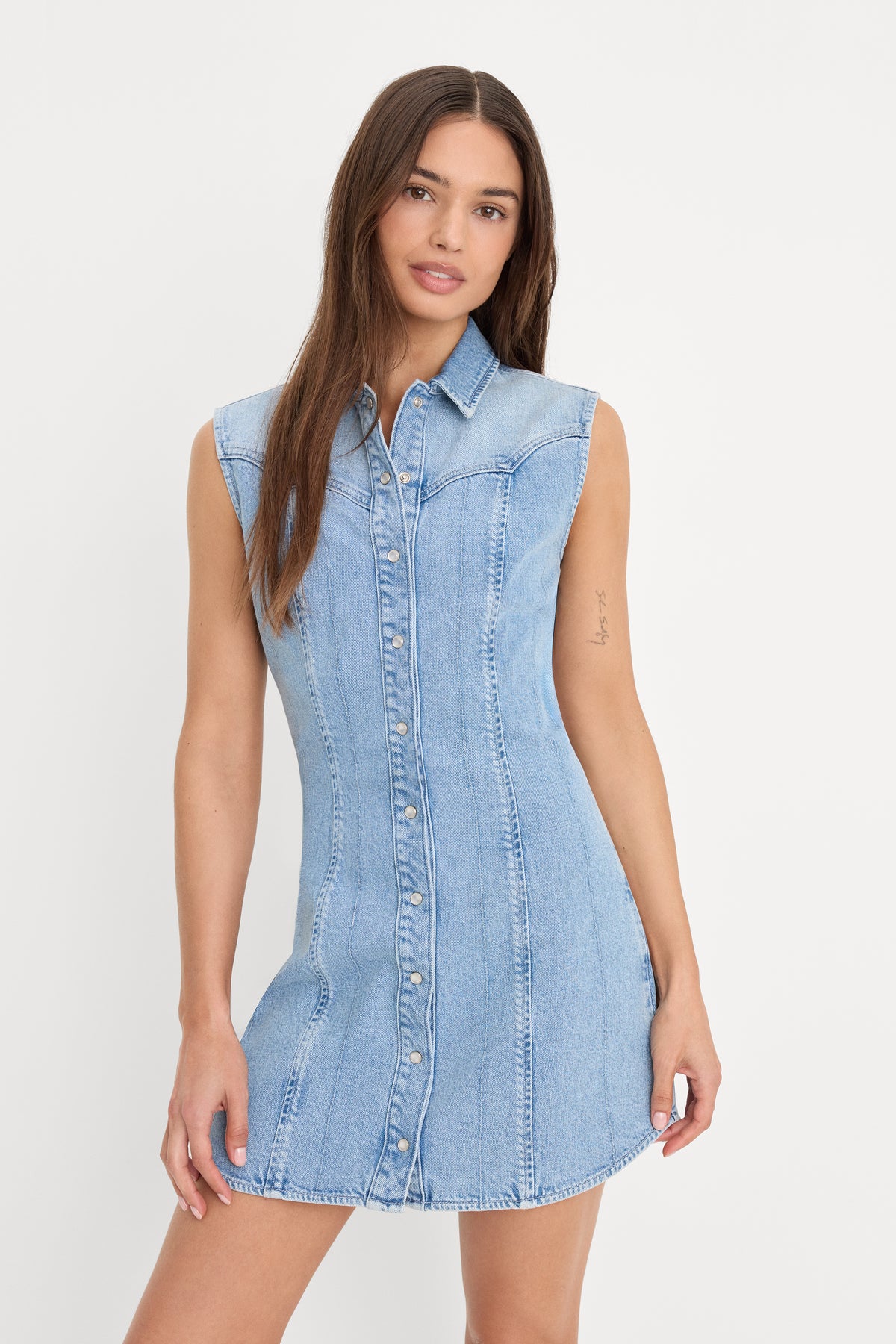 DOLLY SLEEVELESS DENIM MINI DRESS | LIGHT BLUE