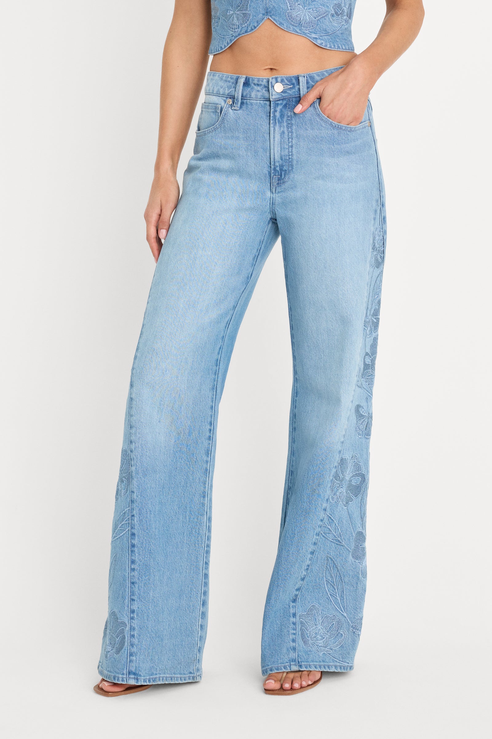DOLLY JOLEANS EMBROIDERED GOOD WAIST PALAZZO JEANS | INDIGO1202
