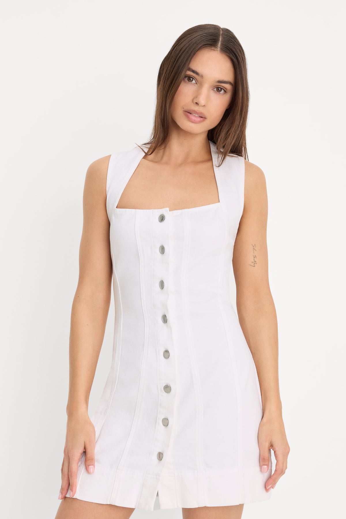 MINI BUTTON FRONT DRESS | WHITE001