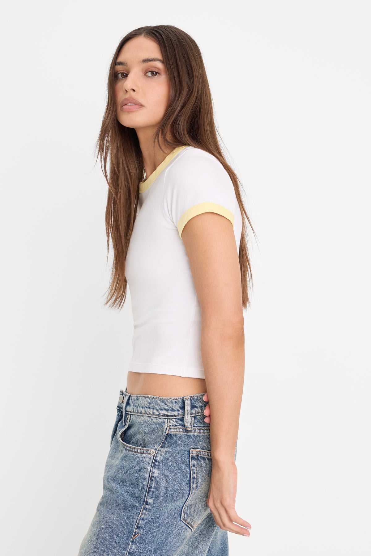SUPER STRETCH BABY RINGER TEE | WHITE001
