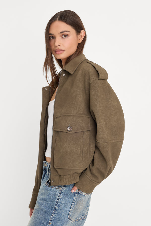 THE BETTER THAN LEATHER BOMBER JACKET | STONE