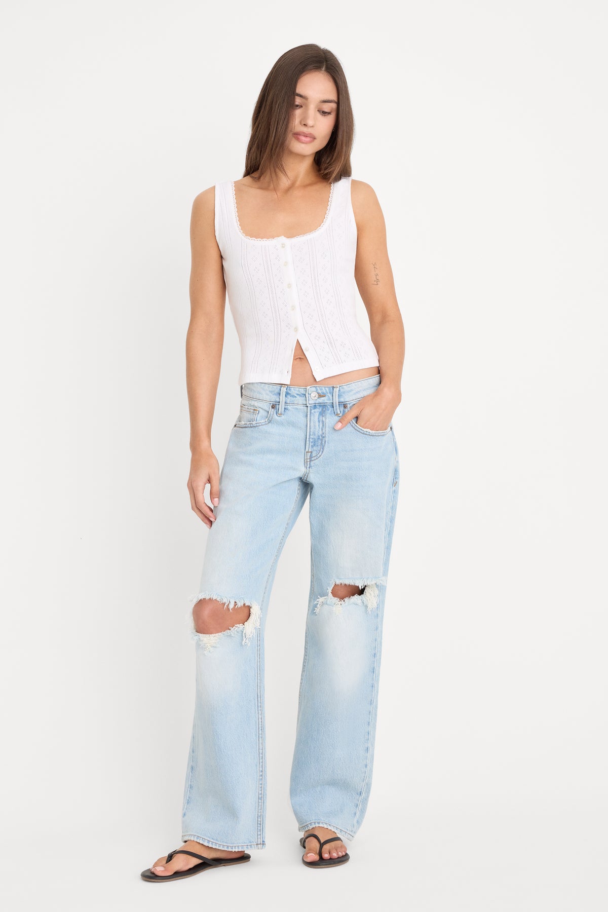 THE POINTELLE BUTTON DOWN TANK | WHITE001