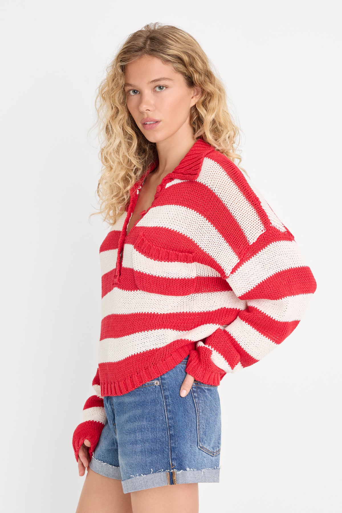 THE HARBOR SWEATER | POP RED STRIPE