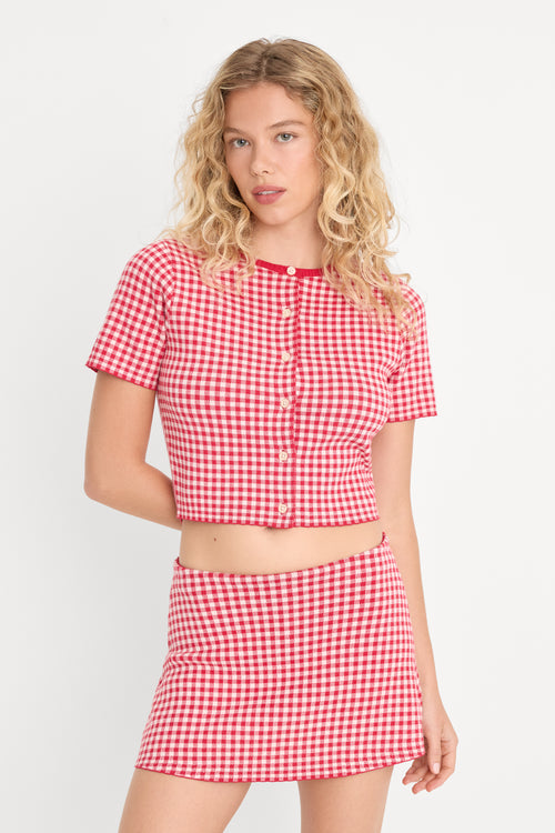 THE KEEPSAKE CARDIGAN | CHERRY GINGHAM