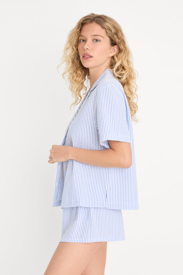 THE SEERSUCKER CAMP SHIRT | BLUE STRIPE