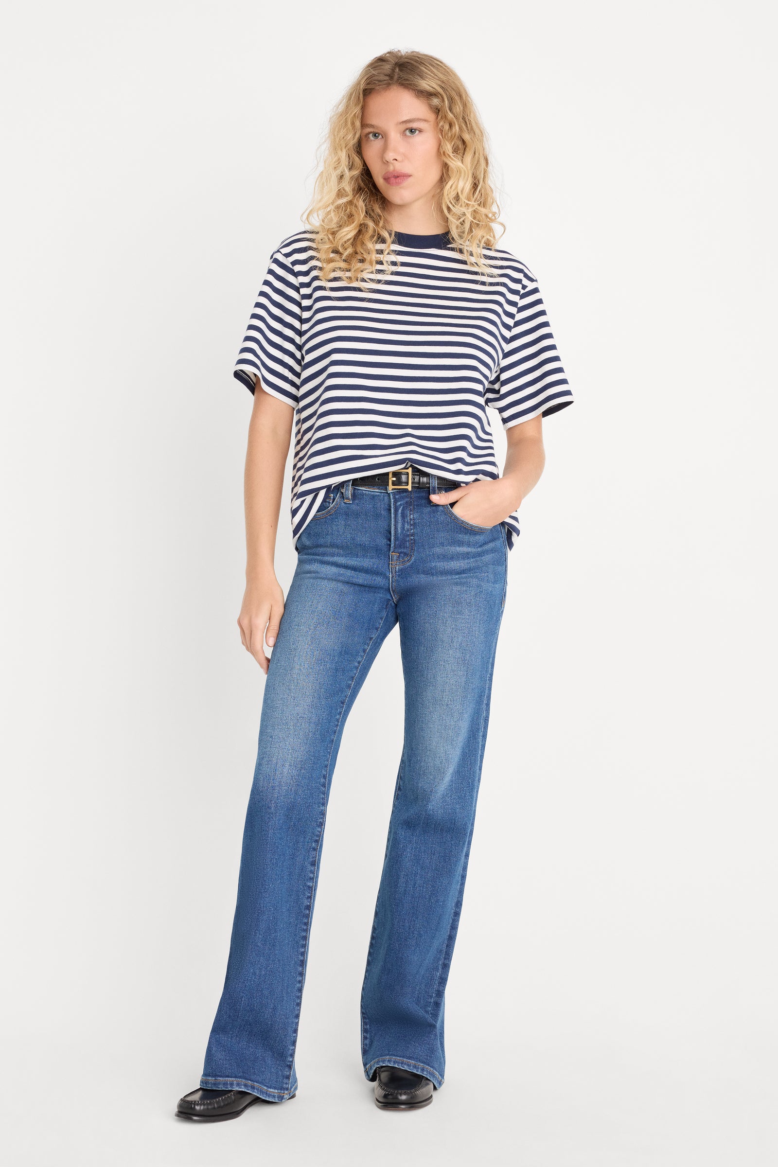 THE OVERSIZED TEE | CLEAN STRIPE HORIZON INK