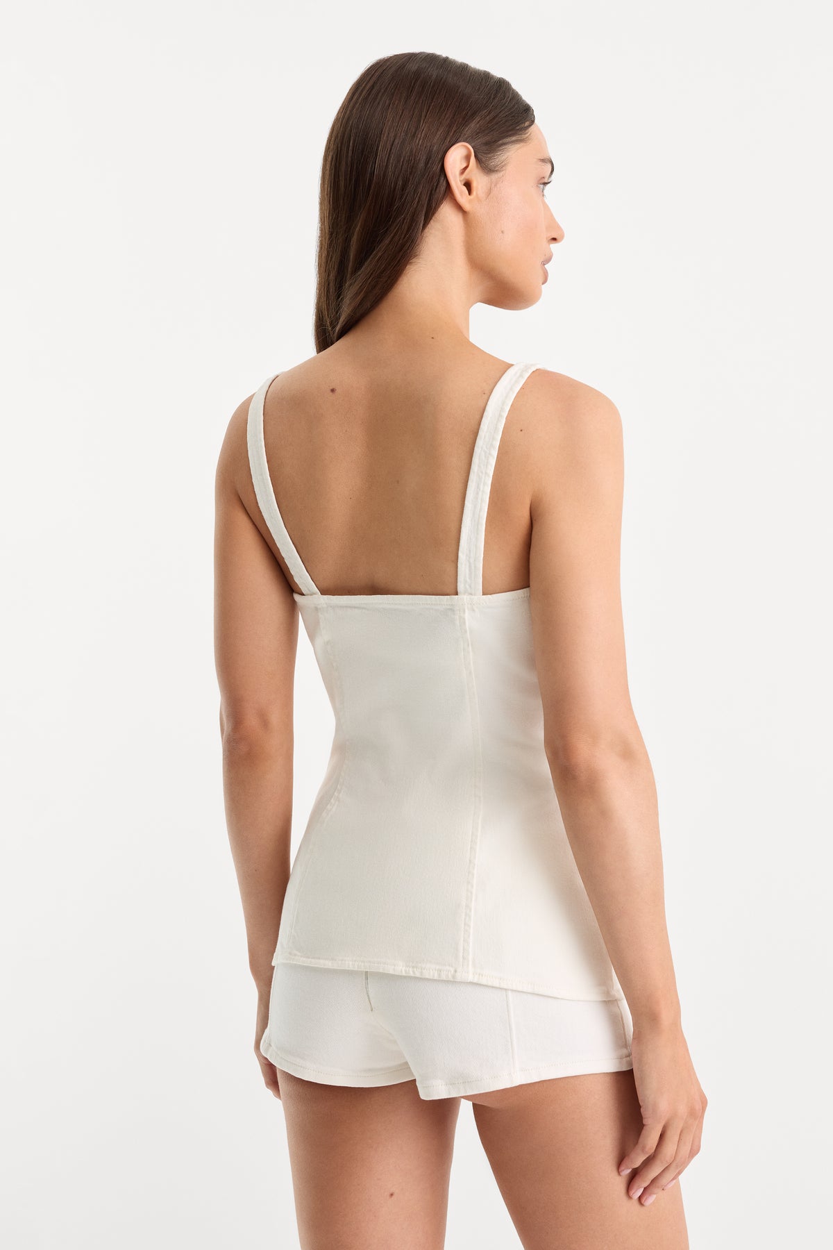 SLEEVELESS DENIM BUTTON FRONT TOP | COTTON WHITE
