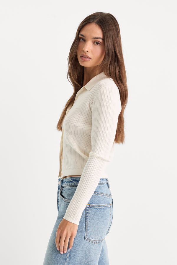 THE LADDER RIB CARDIGAN | CHALK