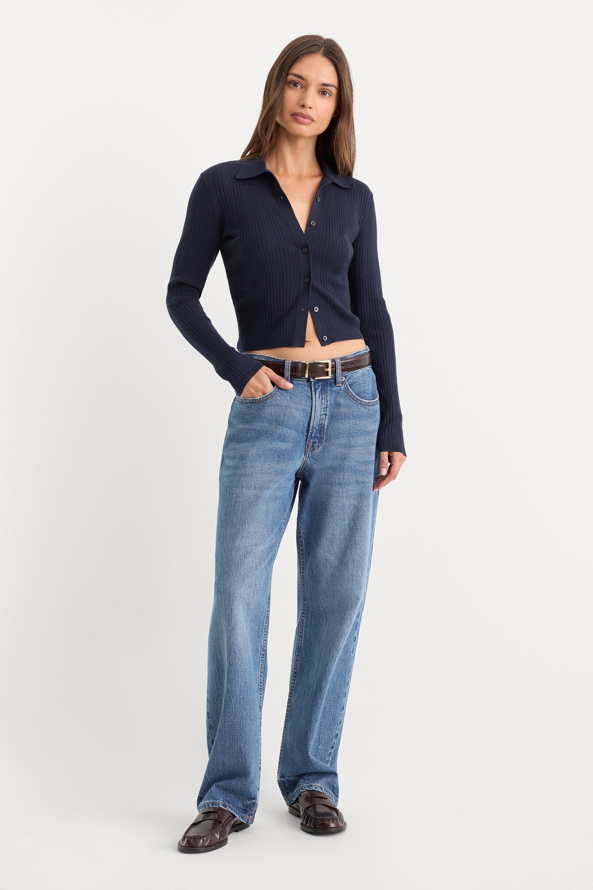 THE LADDER RIB CARDIGAN | MIDNIGHT BLUE