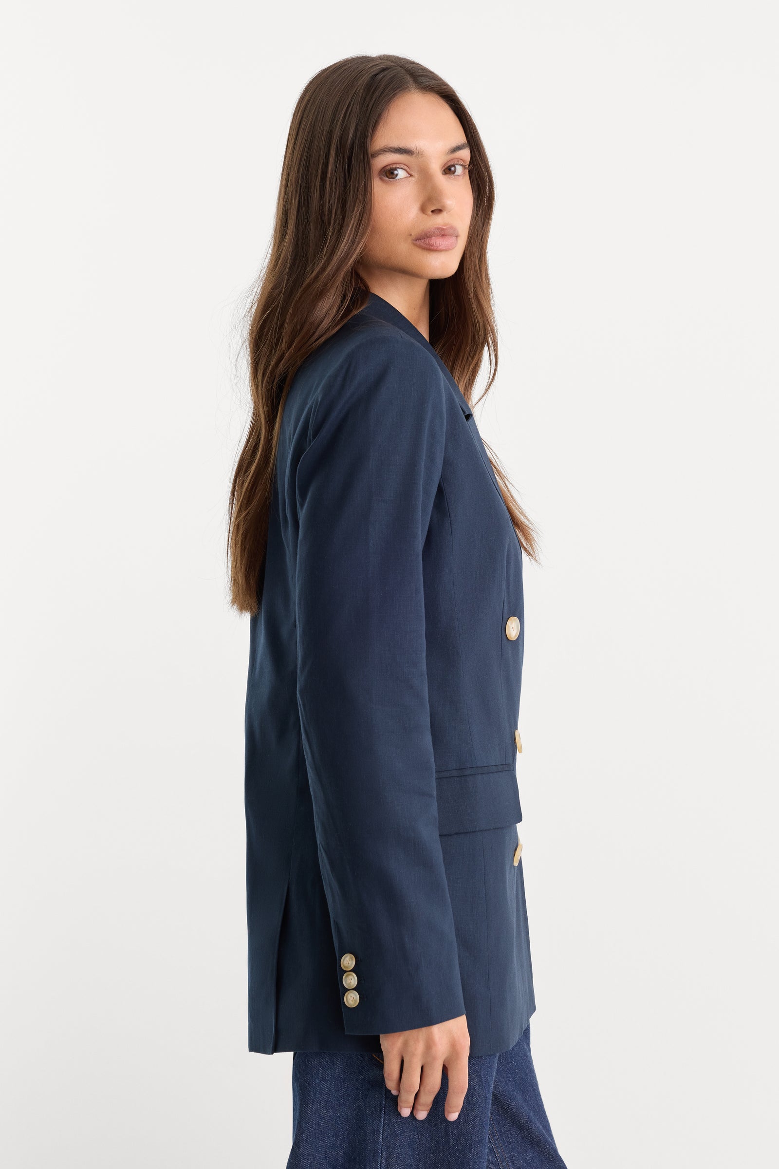 DRAPEY DOUBLE BREASTED BLAZER | HORIZON INK
