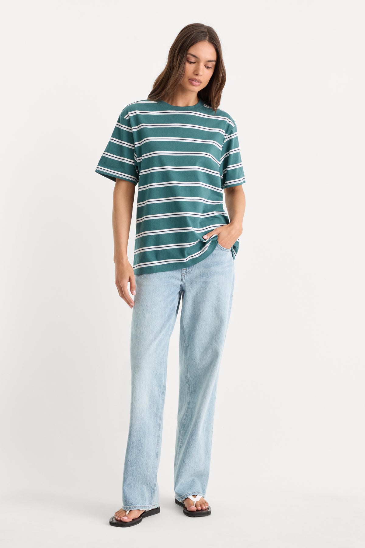 THE OVERSIZED TEE | HARBOR STRIPE DEEP TEAL