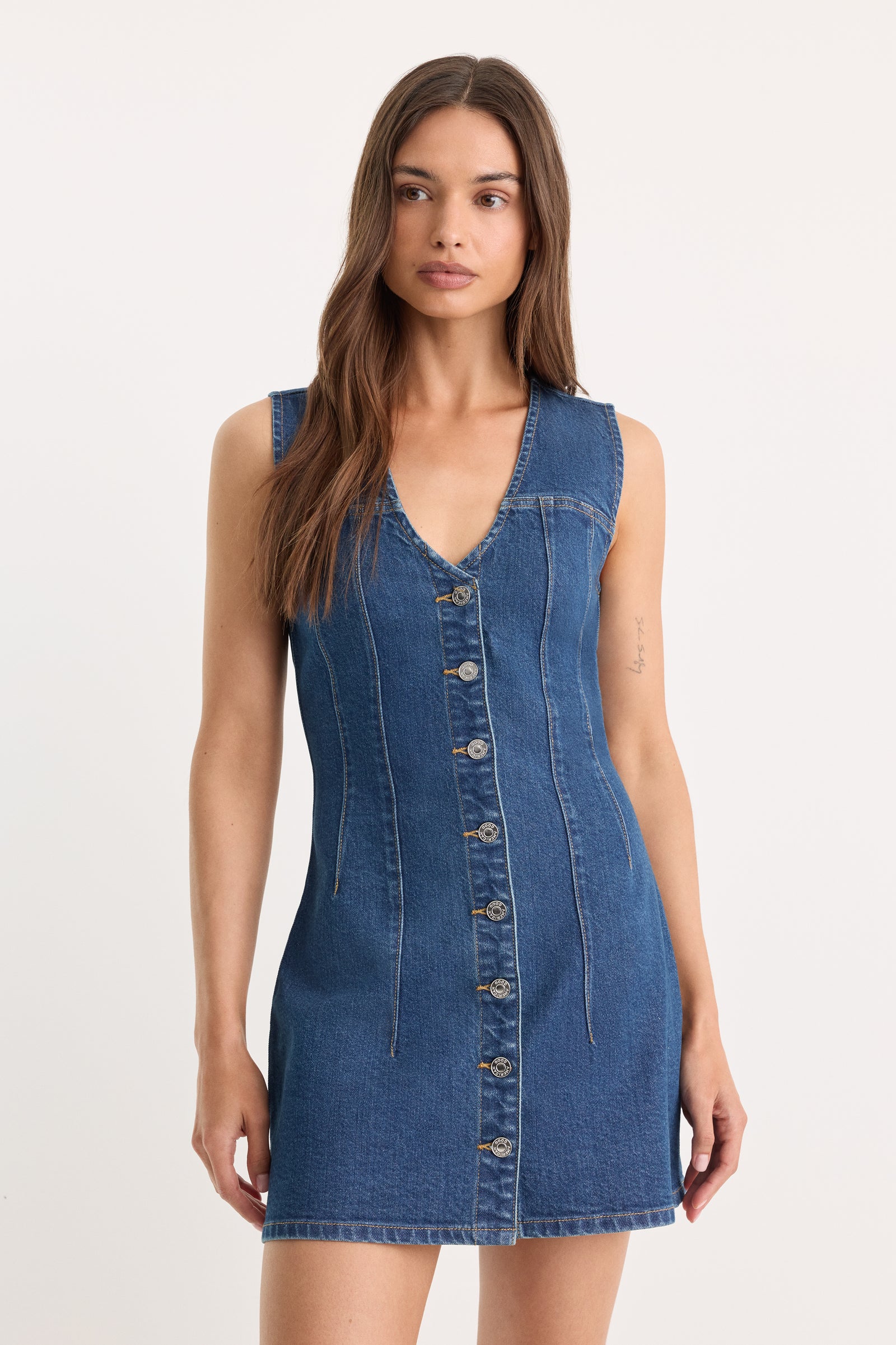 THE DENIM V NECK DRESS | INDIGO1265