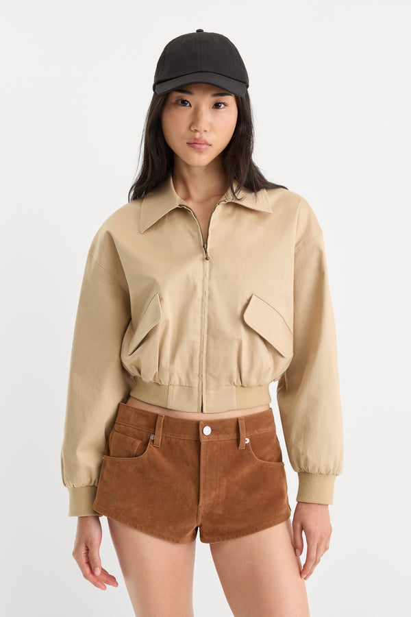 THE TWILL CROPPED BOMBER JACKET | DUNE MIST
