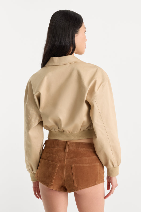 THE TWILL CROPPED BOMBER JACKET | DUNE MIST