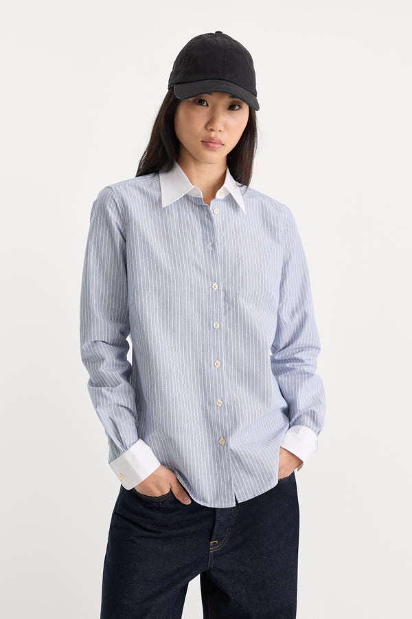THE OXFORD CONTRAST SHIRT | SLATE BLUE STRIPE