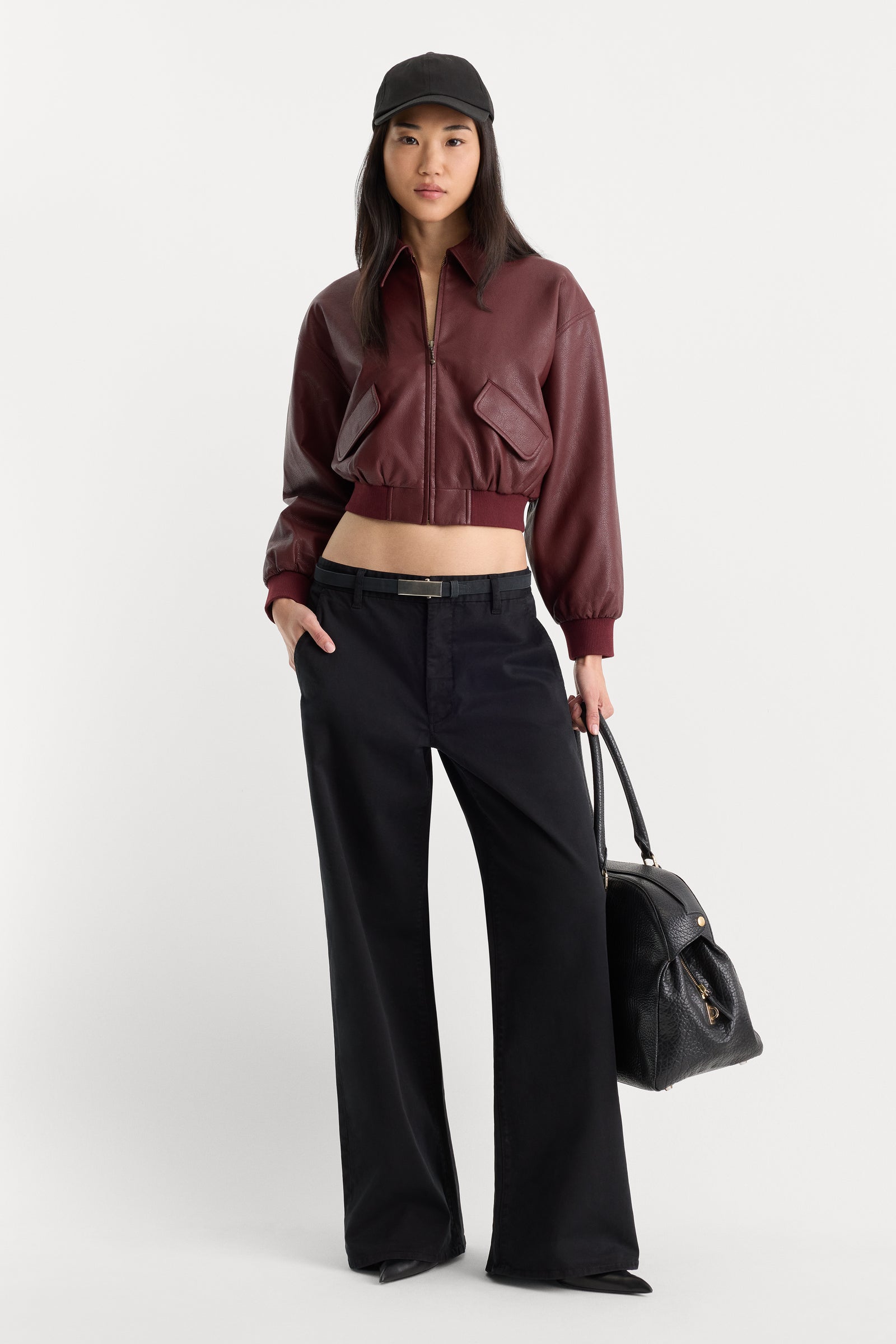 THE BETTER THAN LEATHER CROPPED BOMBER | BERRY NOIR