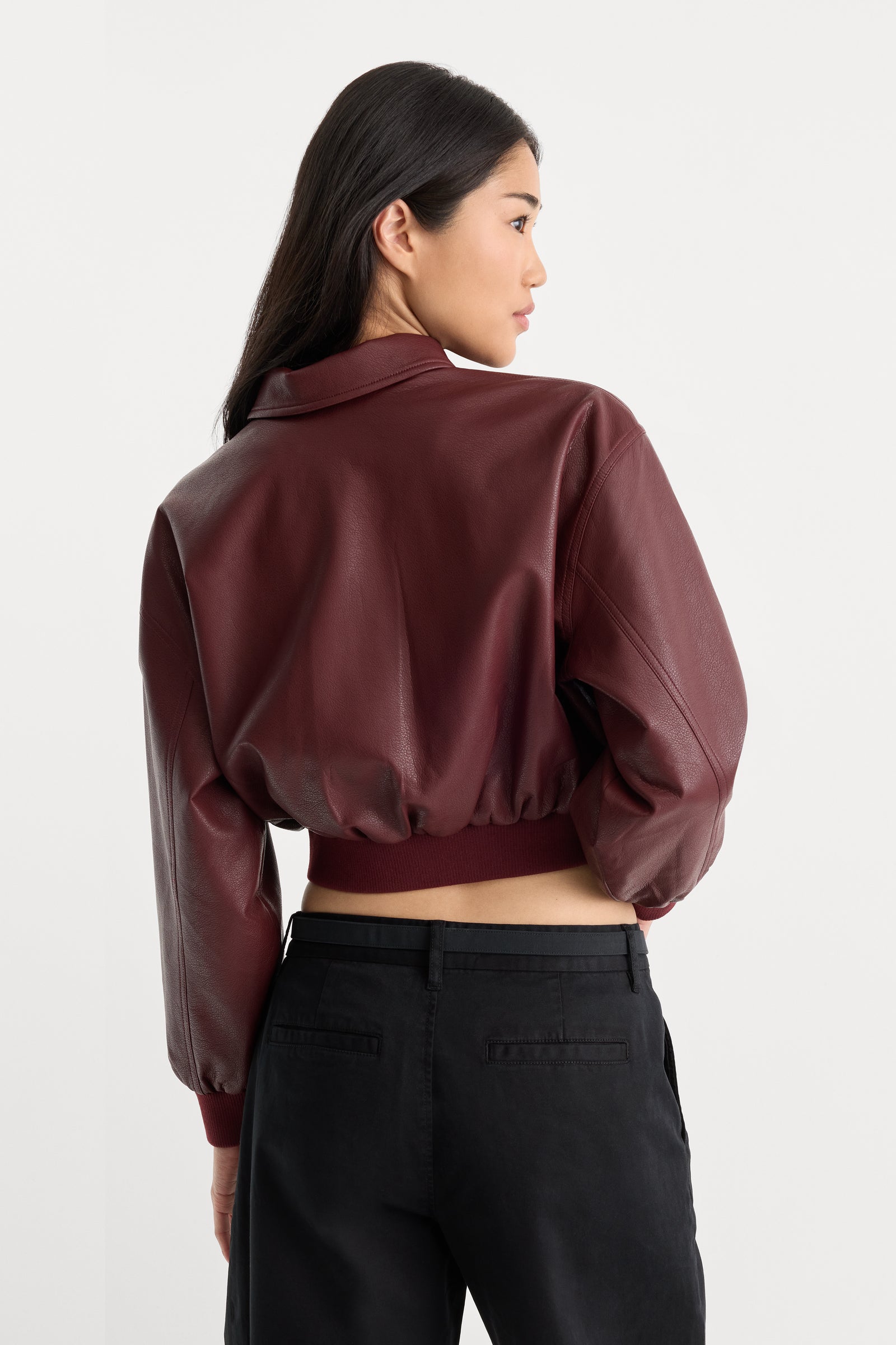 THE BETTER THAN LEATHER CROPPED BOMBER | BERRY NOIR