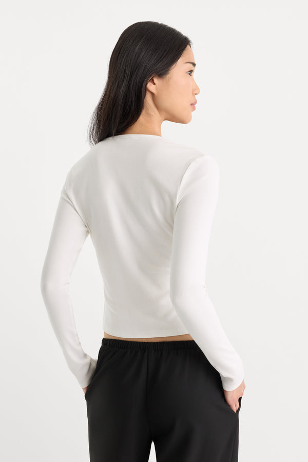 THE RIB V NECK CARDIGAN | CHALK