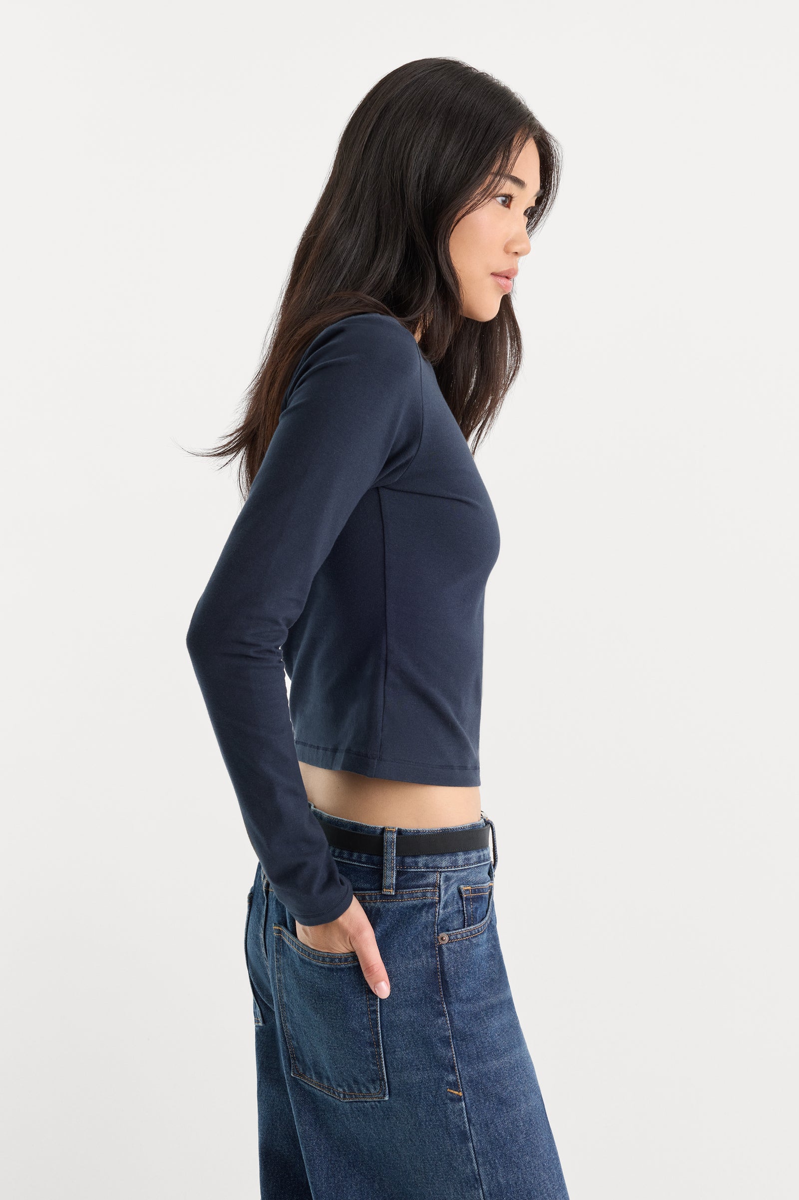 THE LONG SLEEVE BABY TEE | NEW NAVY
