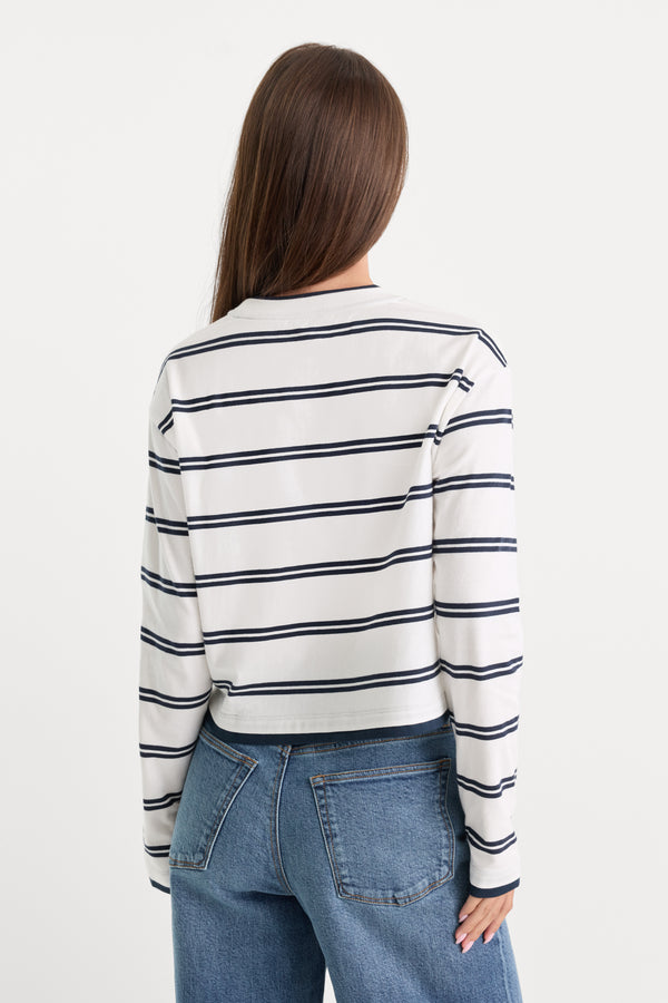 THE LONG SLEEVE LAYERED TEE | NAVY DOUBLE STRIPE
