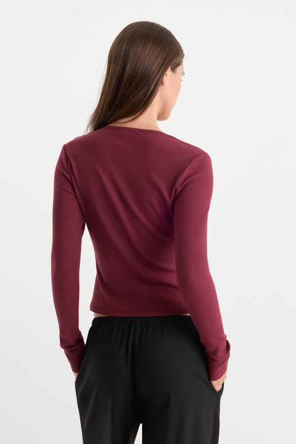 THE RIB V NECK CARDIGAN | BERRY NOIR