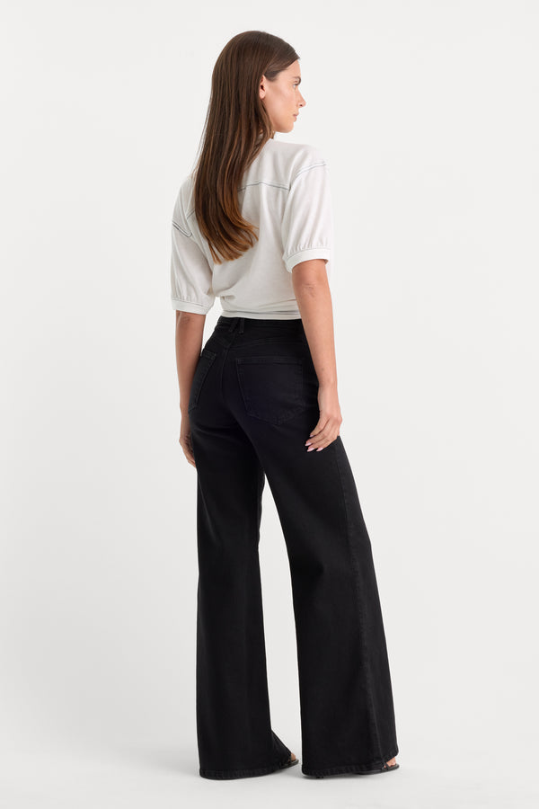 PATCH POCKET GOOD WAIST PALAZZO JEANS | BLACK001-5 | GOOD AMERICAN | MODEL