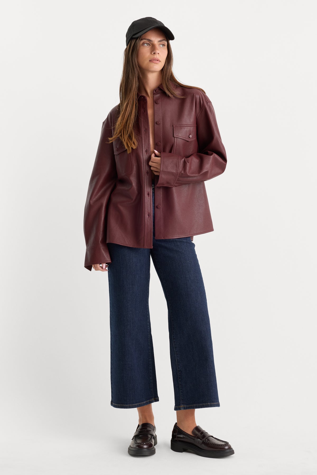 THE BETTER THAN LEATHER CLASSIC SHIRT | BERRY NOIR-3 | GOOD AMERICAN | MODEL
