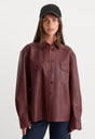 THE BETTER THAN LEATHER CLASSIC SHIRT | BERRY NOIR-1 | GOOD AMERICAN | MODEL