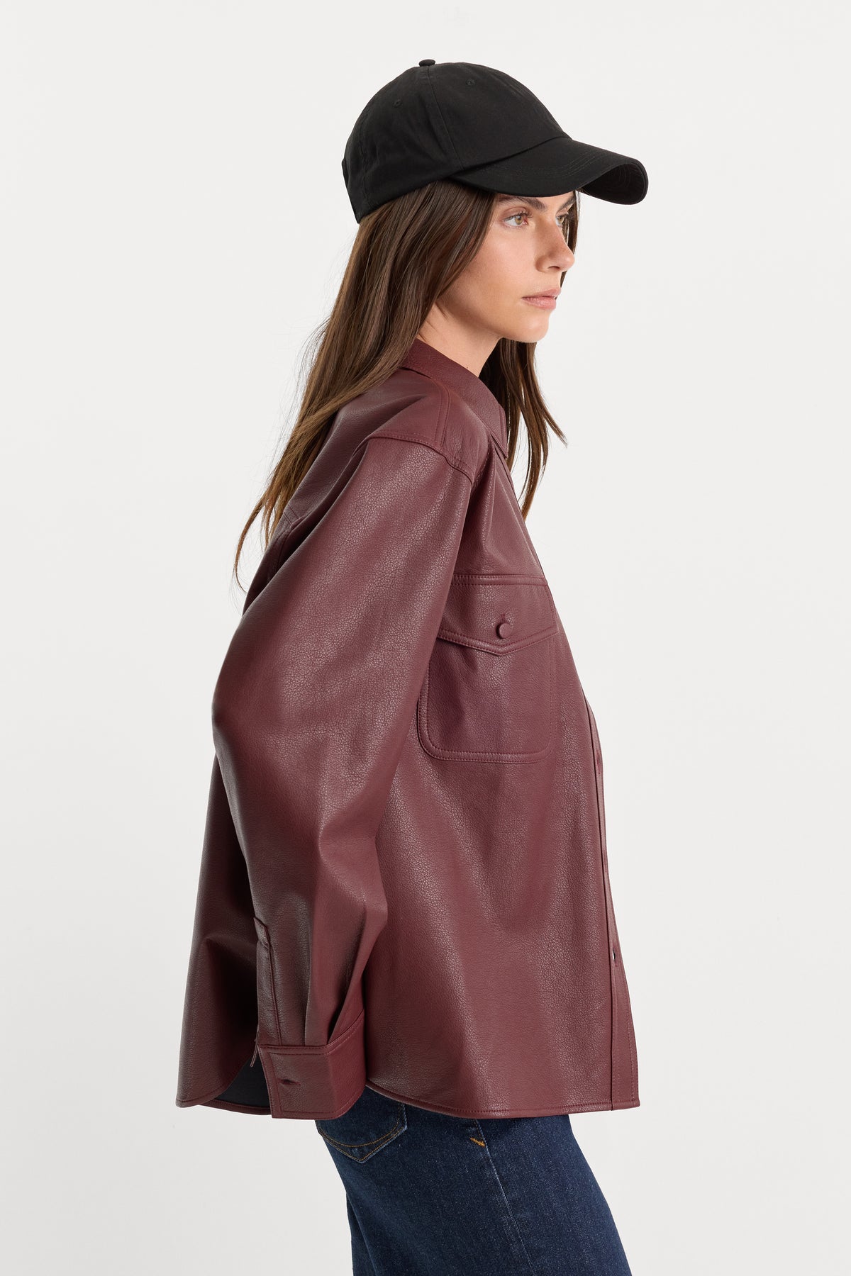 THE BETTER THAN LEATHER CLASSIC SHIRT | BERRY NOIR-2 | GOOD AMERICAN | MODEL